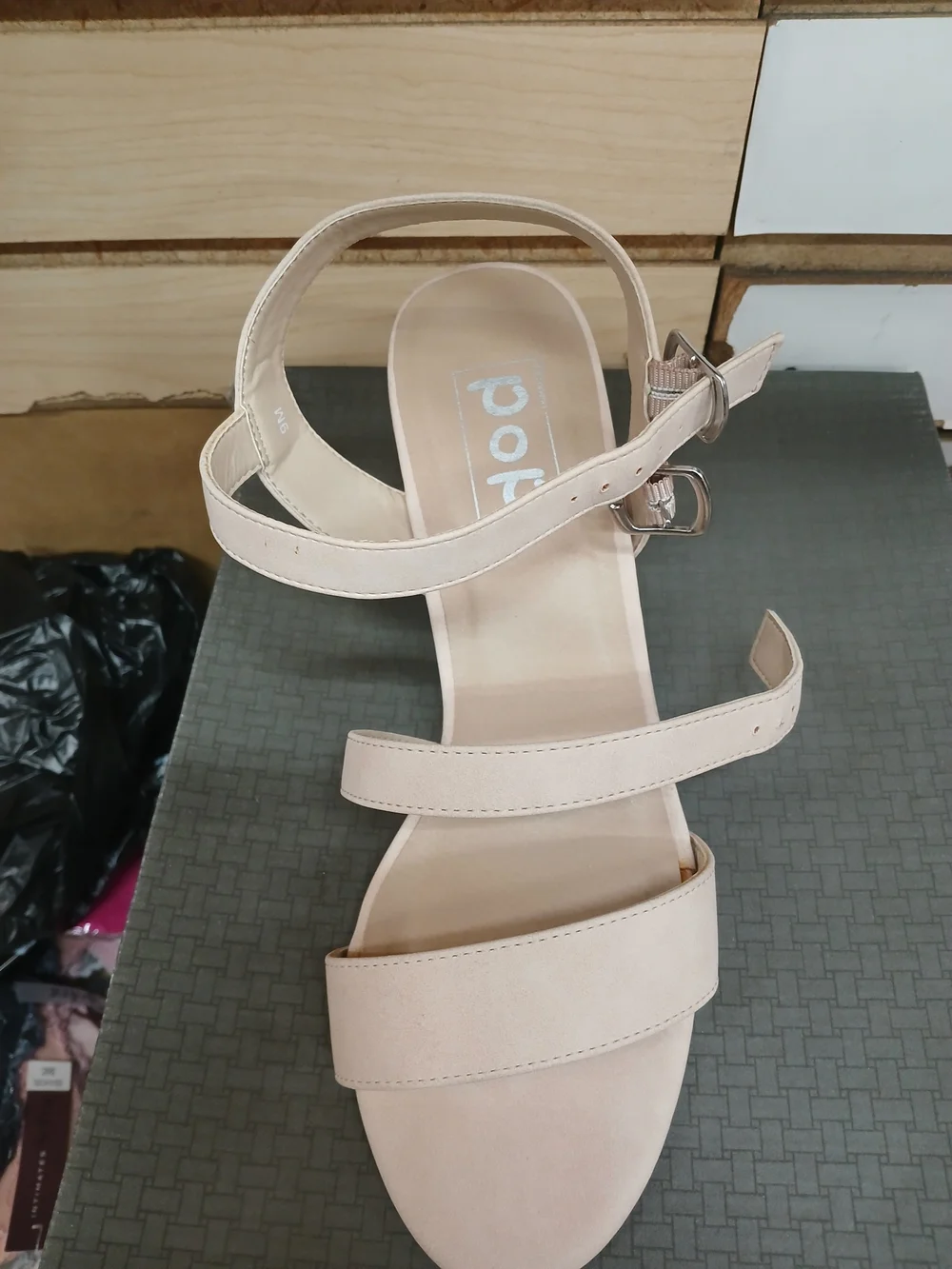 pop Beige Strappy Block Heel Sandals
